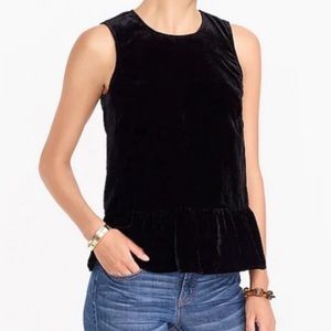 J.Crew Black Velvet Peplum Sleeveless Top Sz 10